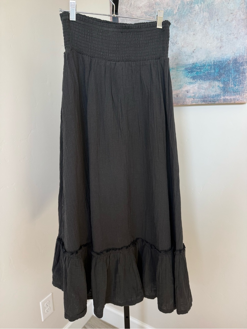 Quince Black Maxi Skirt with Smocked Waist - Picture 4 of 6
